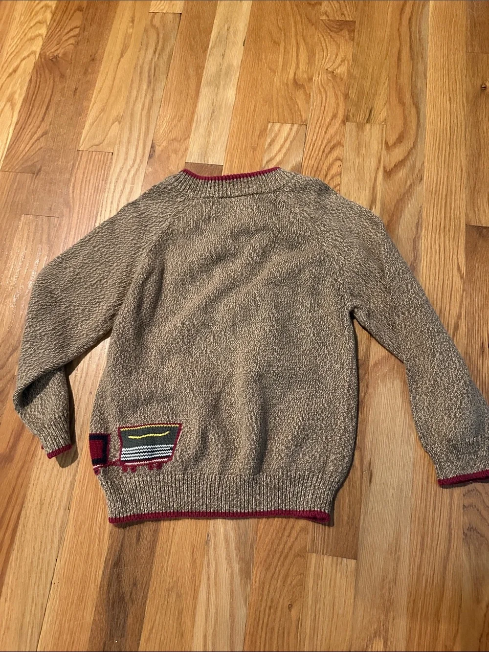 Gymboree Brown Sweater with Red Trim and Train Appliqué